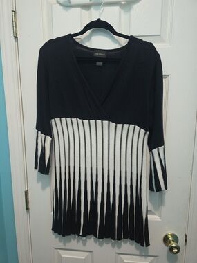 Lane Bryant Black and White Striped V-Neck Tunic